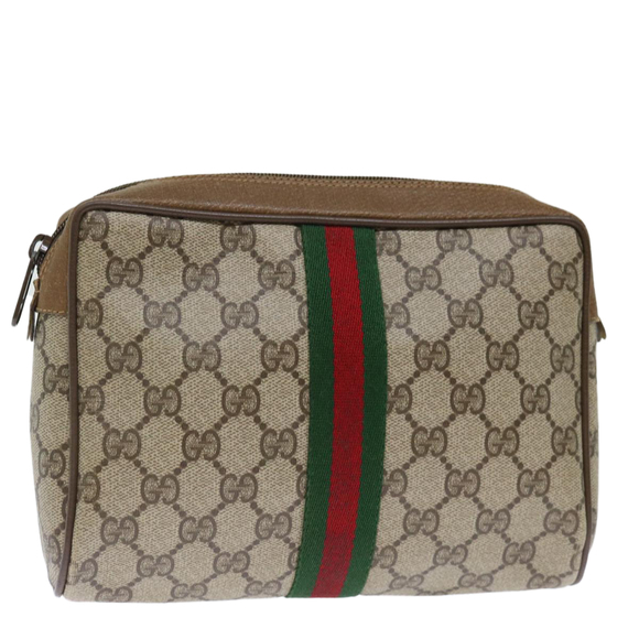 GUCCI GG Supreme Web Sherry Line Clutch Bag PVC Beige Red 89 01 012 Auth th4807 - Picture 1 of 16